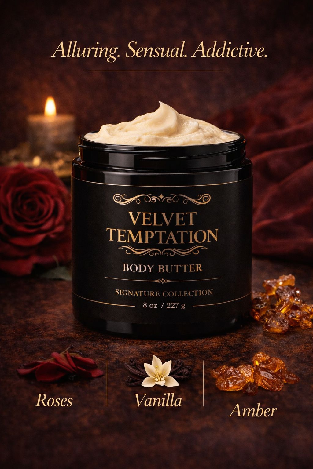 Velvet Temptation Whipped Body Butter For Silky Skin Hydration With Warm Vanilla Floral Scent For Women by Anjolie's Essence Co.
